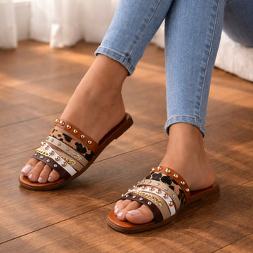 Leopard Accent Studded Flats
